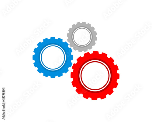 Three gear with red blue and gray colors logo