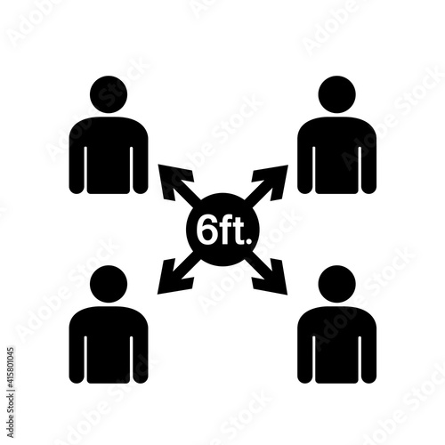 Notice Maintain Social Distancing Black Icon, Vector Illustration, Isolate On White Background Label. EPS10