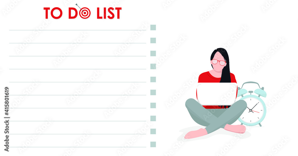 Chek list, diary illustration flat design. Climbing to the top concept. Control management female character. Studying and time management concept, eps 10 Chek list, diary illustration flat design. Climbing to the top concept. Control management female character. Studying and time management concept, eps 10