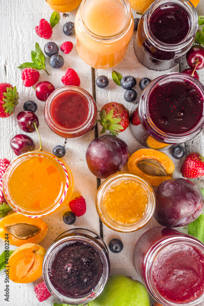 Assortment of berries and fruits jams Assortment of berries and fruits jams