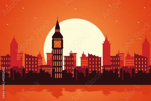 london big ben city architecture silhouette sunset scene