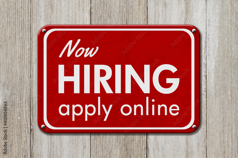 Now hiring apply online red sign Now hiring apply online red sign
