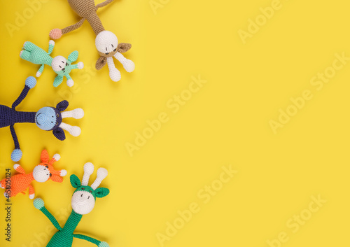 Canvas Print Family of giraffes handmade knitted crochet.