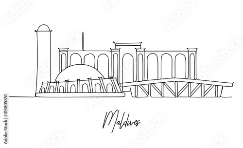 Landmarks of Maldives skyline - Continuous one line drawing