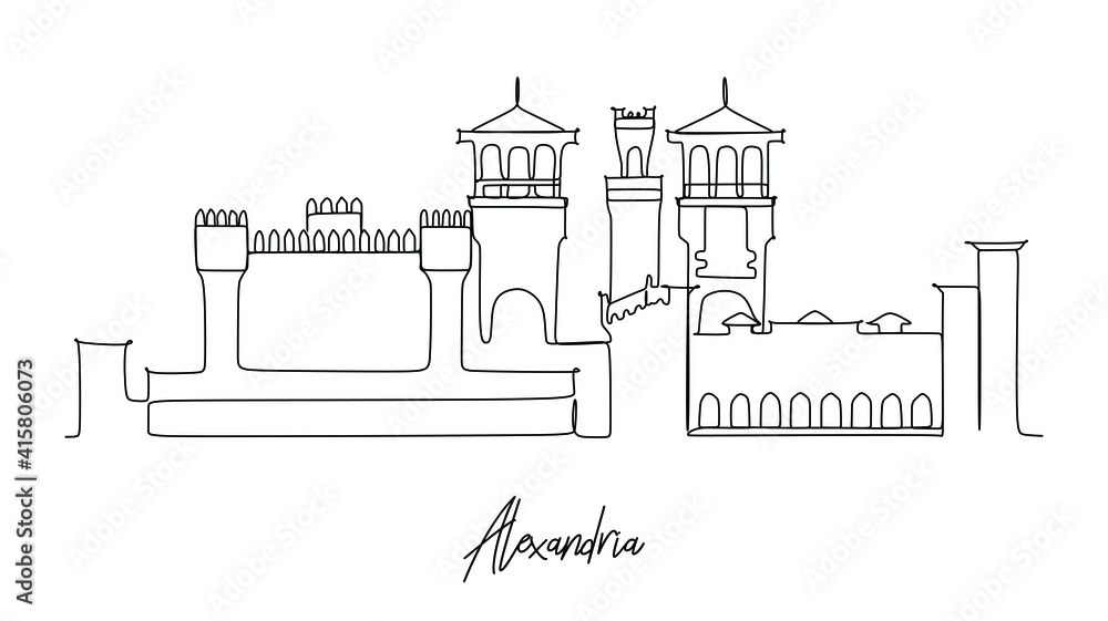 Alexandria of the Egypt landmark skyline - Continuous one line drawing