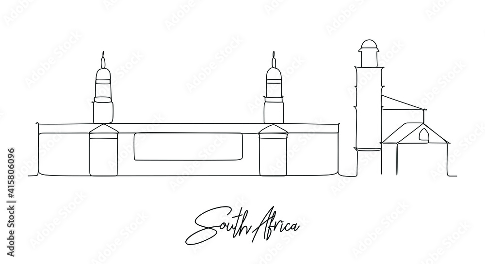 South Africa landmarks skyline  - Continuous one line drawing