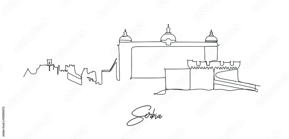 Landmark skyline of the Serbia - Continuous one line drawing