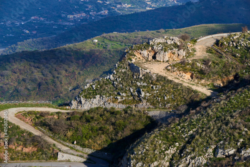 winding dirt road on the paths of Mount Peloritani in Sicily
