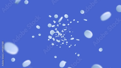 Wallpaper Mural Flying many white pills on blue background. Medicine concept. Tablets for treatment of diseases. 3D loop animation of medical supplies. Torontodigital.ca