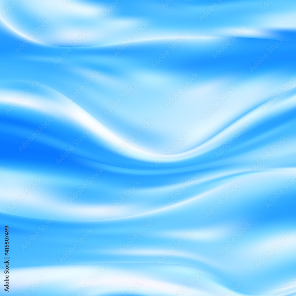Blue Satin Silky Fabric Fabric Textile Pleated Drape Backdrop Wavy folds. With soft waves and fluttering in the wind Texture of crumpled paper. object , illustration. eps 10