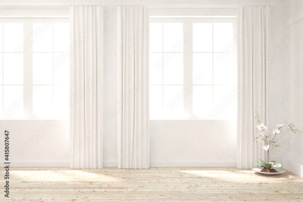 Fototapeta premium White empty room. Scandinavian interior design. 3D illustration