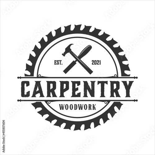 retro vintage, woodwork and carpentry logo design template, vector illustration.