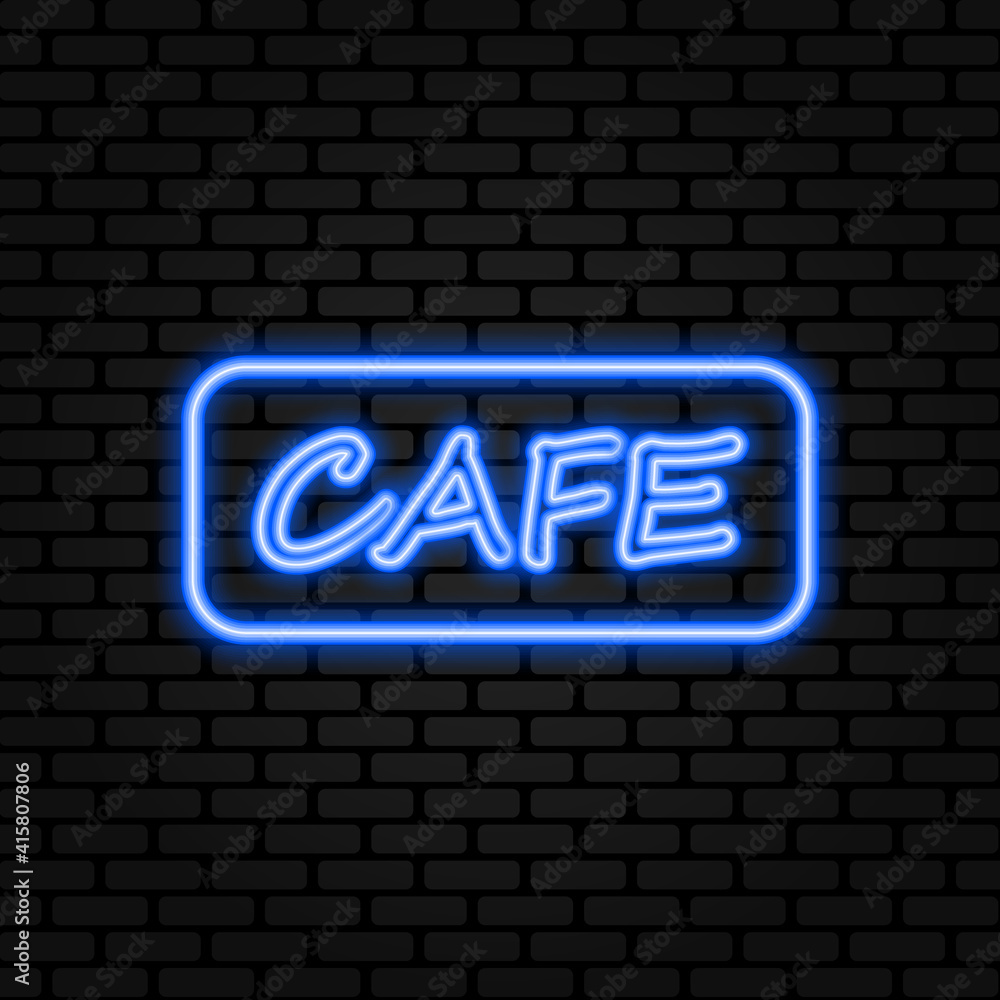 Fototapeta premium Neon sign for cafe on brick background. eps 10
