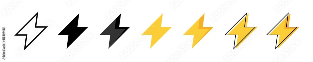Thunder bolt vector icon. Flash logo set. Lightning icons on white background. Electrical sign. Thunderbolt symbol. Electric concept stock vector illustration. Thunder bolt vector icon. Flash logo set. Lightning icons on white background. Electrical sign. Thunderbolt symbol. Electric concept stock vector illustration.