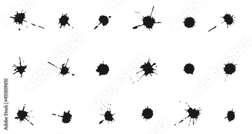 Set of Ink splashes and drops. Collection of handdrawn blobs, blots and spatters