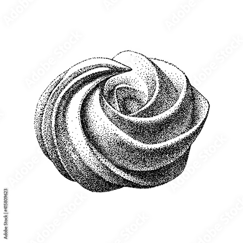 airy french meringue, marshmallow, zefir. Hand drawn vector Illustration in graphic vintage retro style. sweetness, sweet cake, dessert.