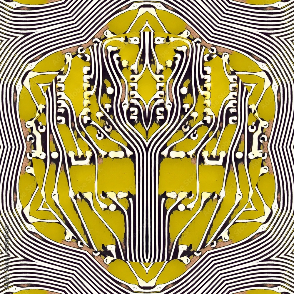 stylized computer circuit boards shapes patterns and designs in vivid yellow