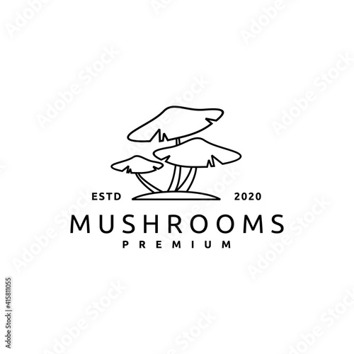 Mushroom Hipster Vintage Logo Vector Icon Line Art Illustration