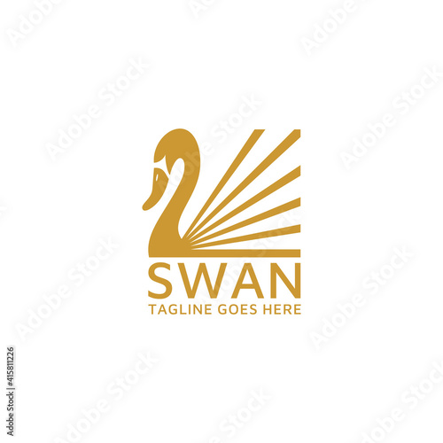 Beauty Swan Logo Design Vector Template, Golden Bird Luxury Jewelry Fashion Cosmetics Logotype Concept Icon