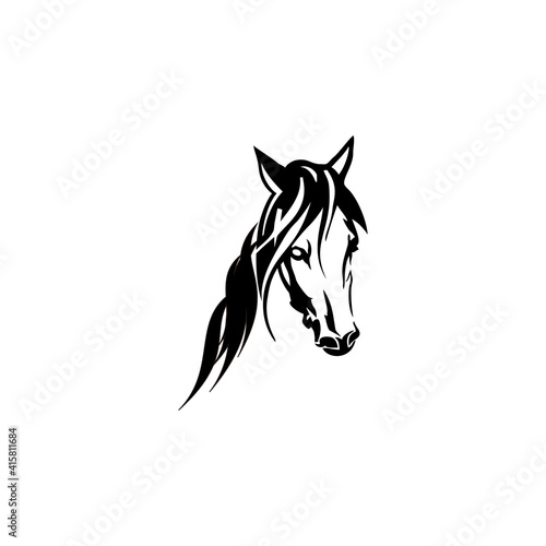 Silhouette of The Head Horse Isolated on White Background