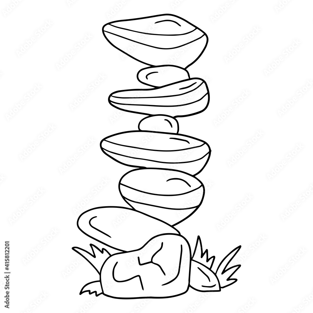 Cute cartoon doodle large stacked stones isolated on white background.