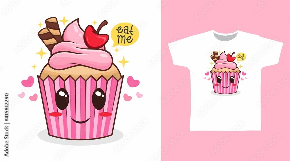 Cute cupcake cartoon illustration t-shirt design Stock Vector | Adobe Stock