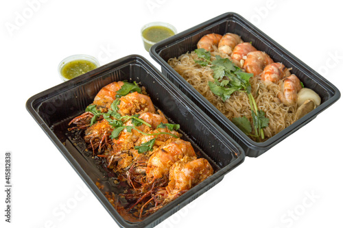 Die cut baked Shrimp with Glass Noodles on white isolated.