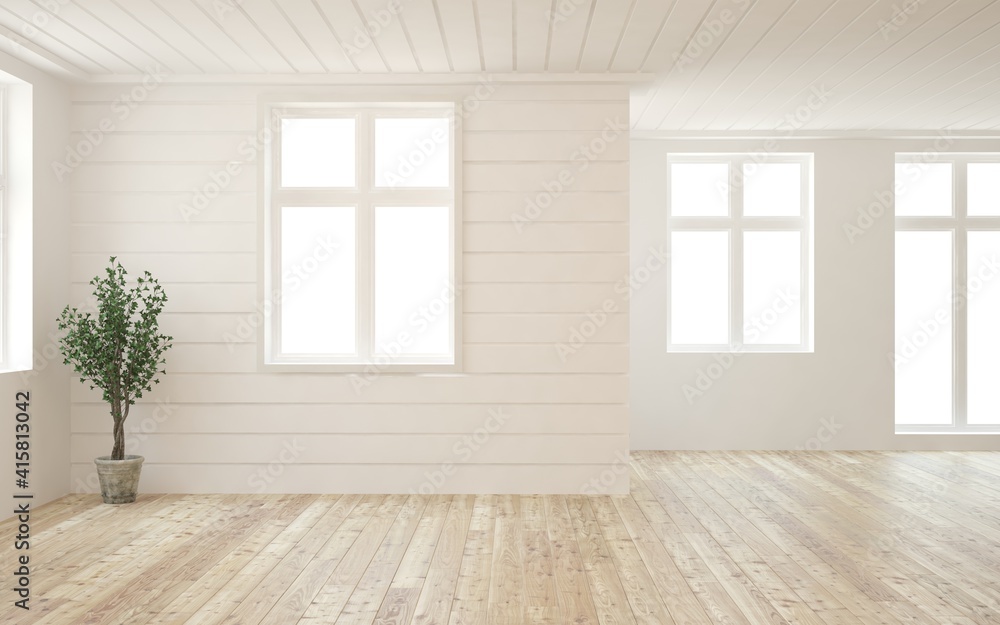 Fototapeta premium White empty room. Scandinavian interior design. 3D illustration