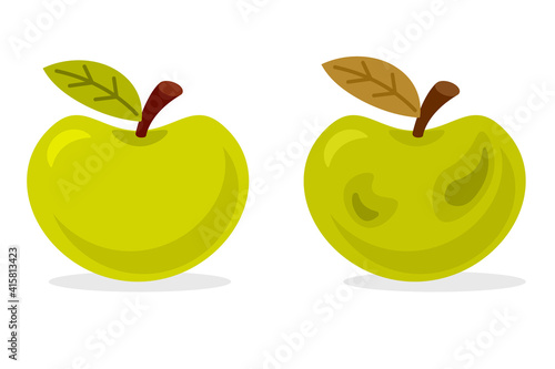 Fresh and rotten apple icon. Clipart image isolated on white background