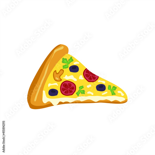 Vector hand drawn pizza. Fast food and unhealthy food isolated on white background. Delicious food icon for restaurant menu