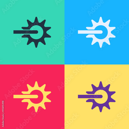 Pop art Cowboy horse riding spur for boot icon isolated on color background. Vector.