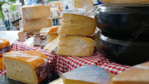 Cheese display in grocery store.