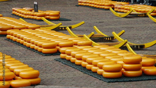 Lots of cheese at a festival in Holland.