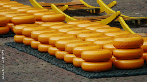 Lots of cheese at a festival in Holland.