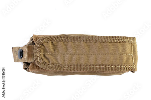A bag containing magazines on a white background. bag for magazine firearms Pouch version with a tubular magazine. Pistol wallet.