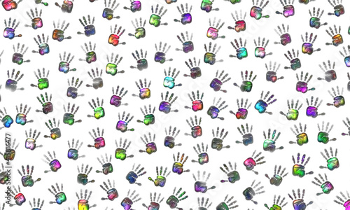 rainbow hands pattern with volume effect on seamless background.