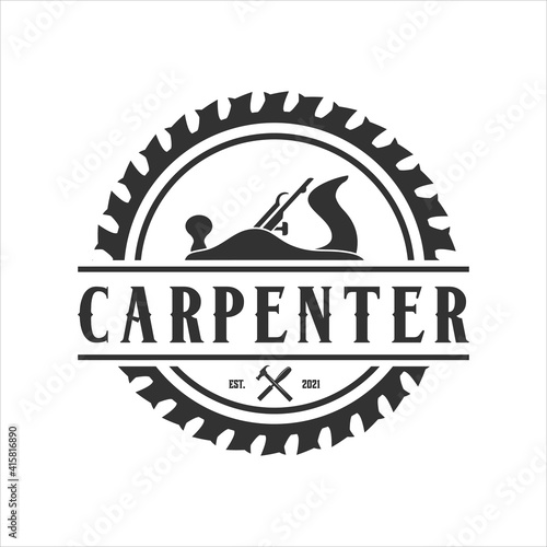 retro vintage, woodwork carpentry logo design template, vector illustration