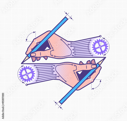 Creative Designing & Engineering. Vector illustration on the theme of Industrial Design / Industrial Engineering.