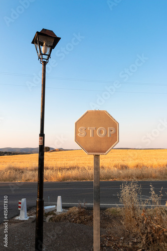 Sun-faded stop sign in southern spain