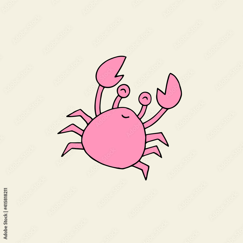 Pink crab. Sea dweller. Vector hand-drawn doodle illustration. Pink crab. Sea dweller. Vector hand-drawn doodle illustration.