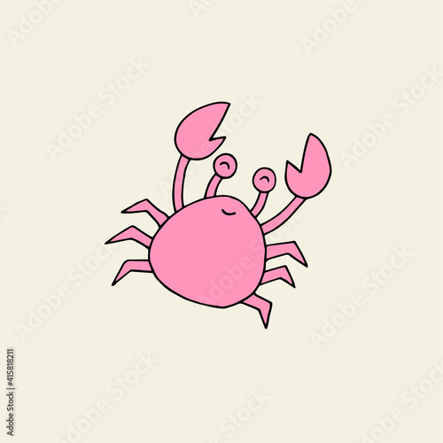 Pink crab. Sea dweller. Vector hand-drawn doodle illustration. © crazy_angel