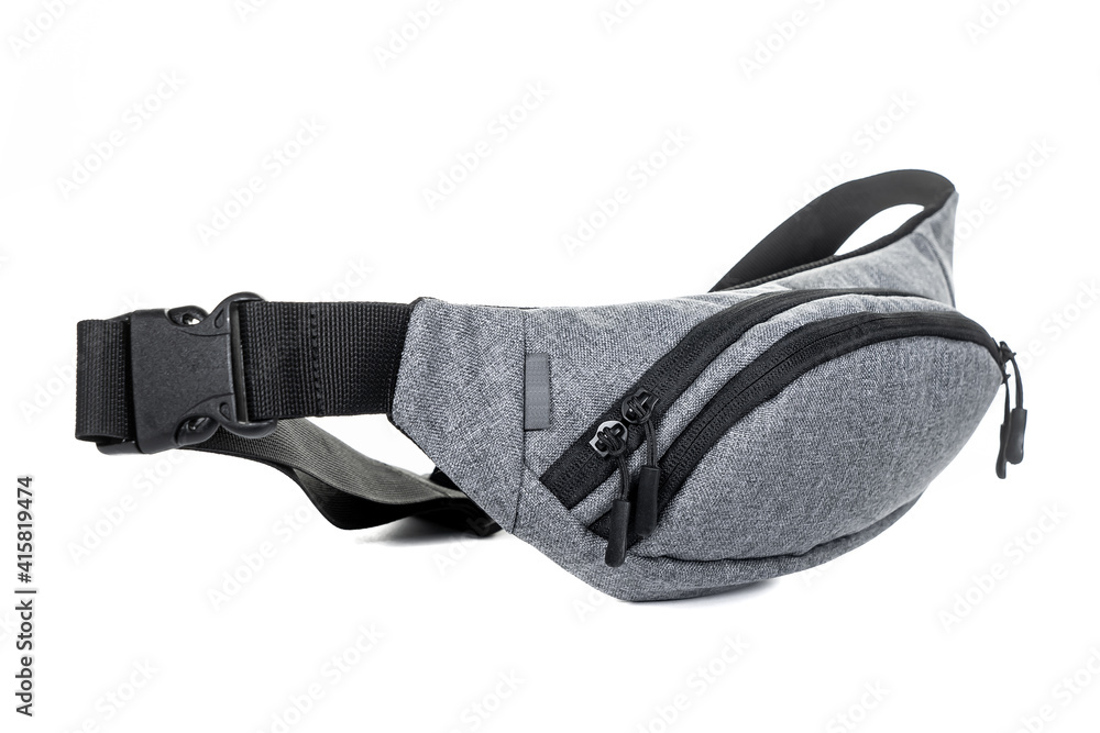 Waist bag in different colors with a zipper, belt and pocket. Isolated illustration on a white background. Waist bag in different colors with a zipper, belt and pocket. Isolated illustration on a white background.