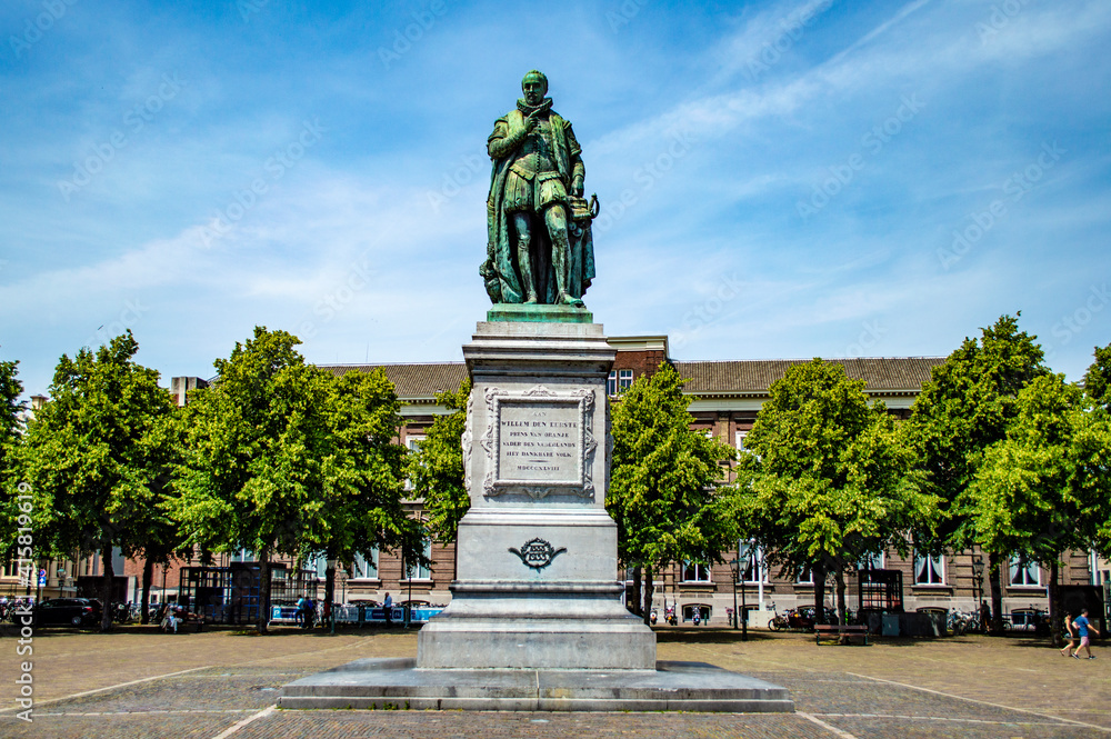 The Hague, Netherlands - June 25, 2019: Statue of Prince William I of Orange, Father of the Fatherland, who led a 16th century rebellion against the Spanish
