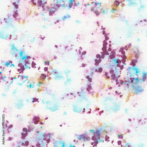 Seamless Tie and Dye Texture. Ethnic Print. Bohemian Geo Design. Mulicolor Hippie Ornament. Abstract Background. Mulicolor Batik. Watercolor Pattern Print. Washed Effect. © Diness