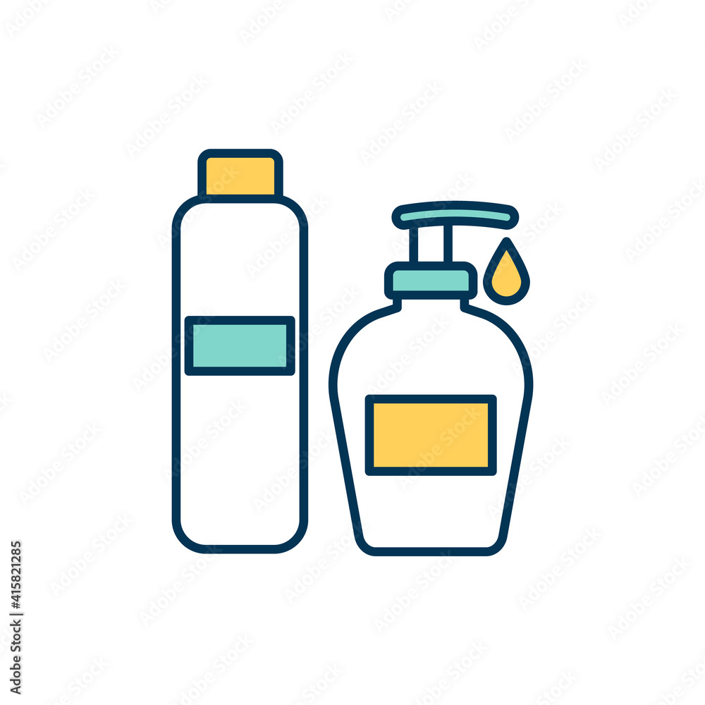 Daily skin care routine RGB color icon. Makeup removers. Cleansing. Body care. Problem skin. Removing cosmetics, impurities and dirt from face. Regular facials. Isolated vector illustration Daily skin care routine RGB color icon. Makeup removers. Cleansing. Body care. Problem skin. Removing cosmetics, impurities and dirt from face. Regular facials. Isolated vector illustration