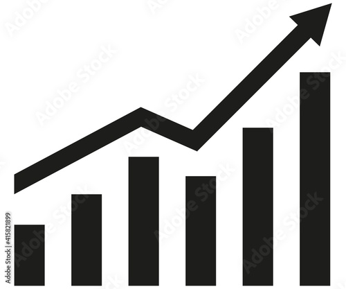 Graph with increase report. Diagram with rise and gain progress. Vector