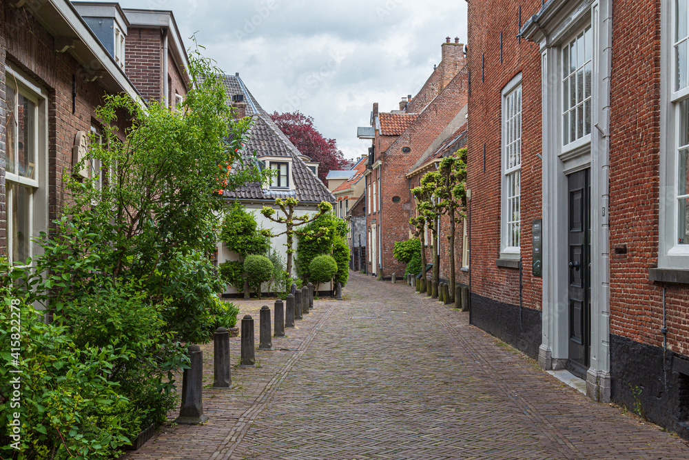 Wall houses in the old medieval center of the Dutch medium-sized historic city of Amersfoort