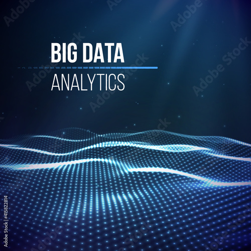 Blue abstract technology background. Vector data wave flow. Sound wave digital technology backdrop. Big data future technology background.