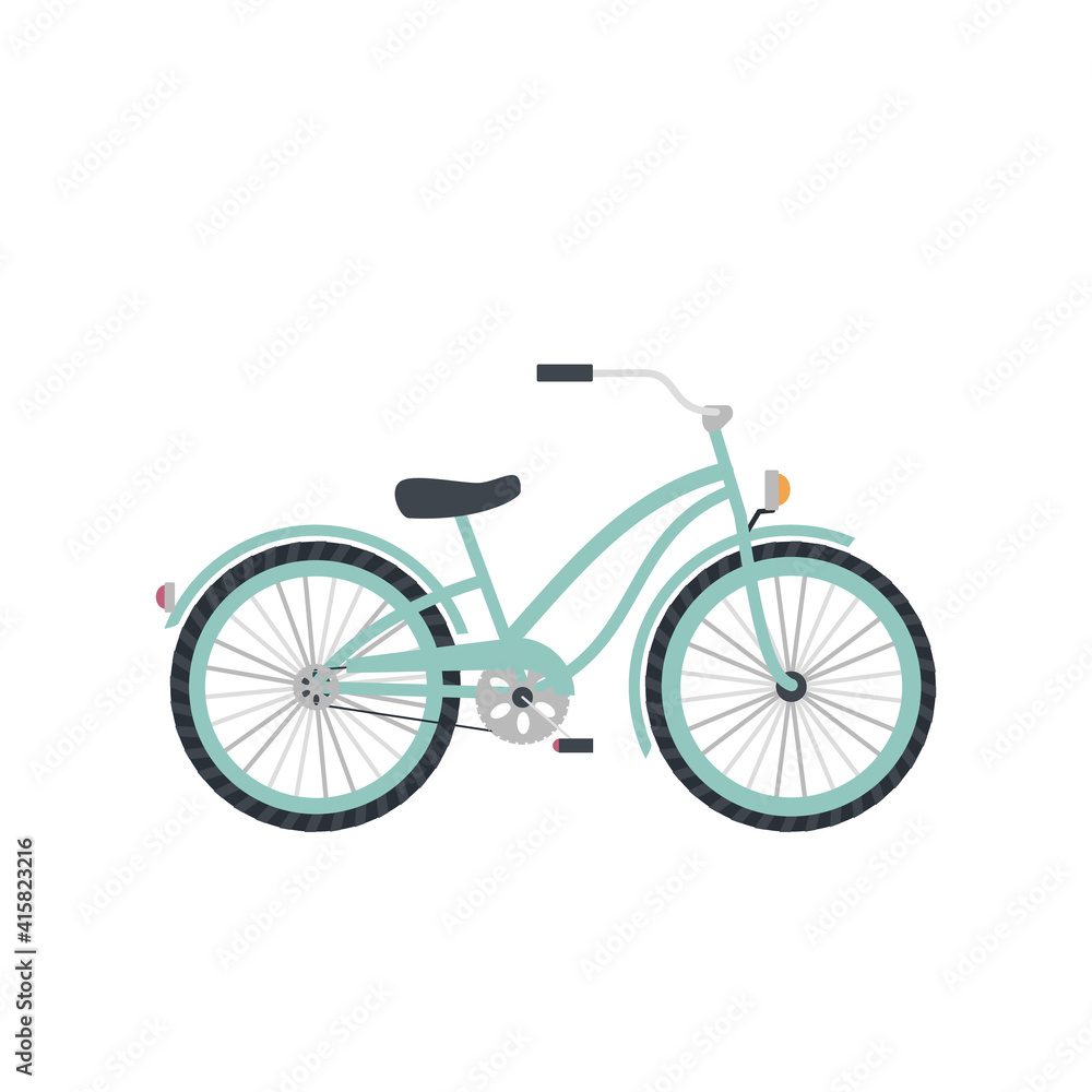 Bicycle for teenagers two-wheeled turquoise in flat style