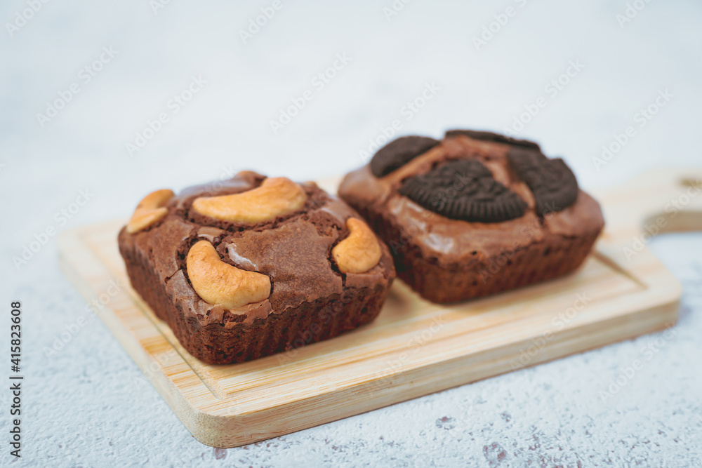 Delicious brownies cake on white background for bakery, food and eating concept Delicious brownies cake on white background for bakery, food and eating concept